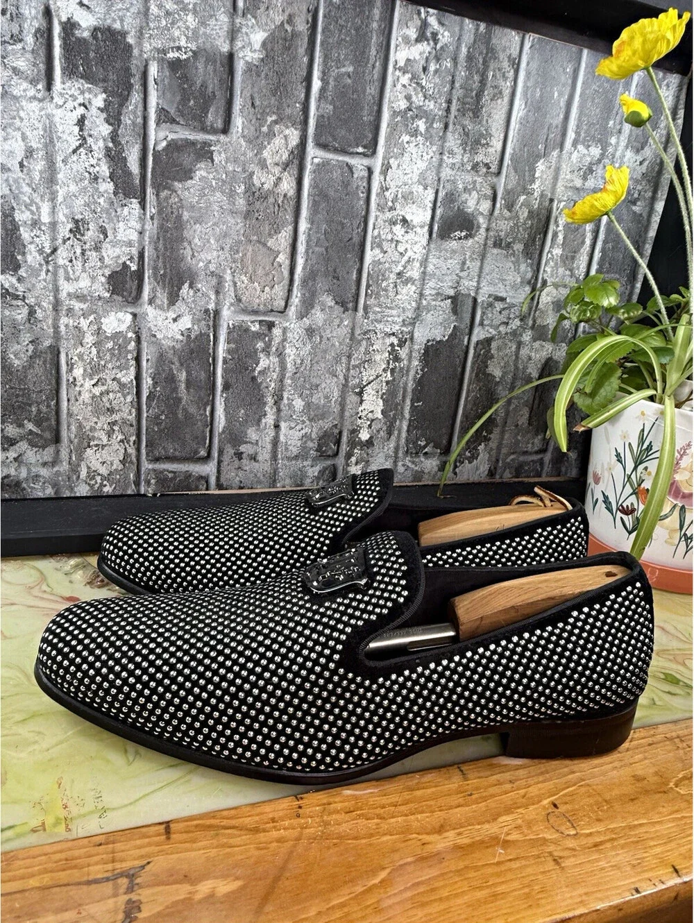 Stacy Adams 25228-042 Men’s Black/Silver Studded Slip-On Dress Loafer US 13 M